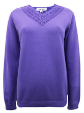 Load image into Gallery viewer, Ladies Lily Ella Purple Crochet Lace V-neck Cotton Jumper

