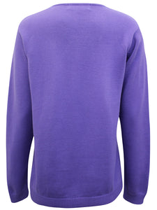 Ladies Lily Ella Purple Crochet Lace V-neck Cotton Jumper