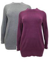 Load image into Gallery viewer, Ladies Grey Maroon Pearl Button Cuff Soft Knit Plus Size Jumper
