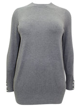 Load image into Gallery viewer, Ladies Grey Maroon Pearl Button Cuff Soft Knit Plus Size Jumper
