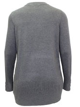 Load image into Gallery viewer, Ladies Grey Maroon Pearl Button Cuff Soft Knit Plus Size Jumper
