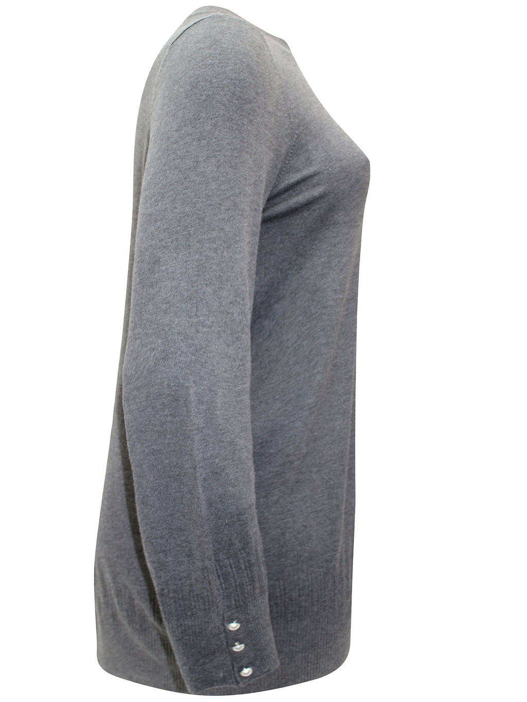 Ladies Grey Maroon Pearl Button Cuff Soft Knit Plus Size Jumper
