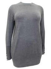 Load image into Gallery viewer, Ladies Grey Maroon Pearl Button Cuff Soft Knit Plus Size Jumper
