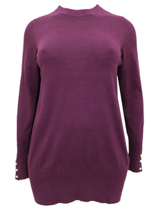 Ladies Grey Maroon Pearl Button Cuff Soft Knit Plus Size Jumper