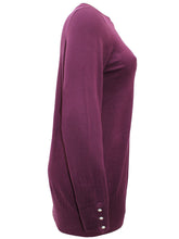Load image into Gallery viewer, Ladies Grey Maroon Pearl Button Cuff Soft Knit Plus Size Jumper
