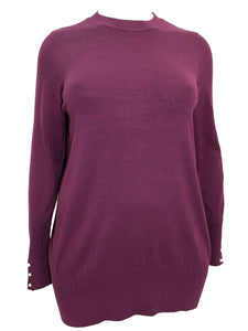 Ladies Grey Maroon Pearl Button Cuff Soft Knit Plus Size Jumper