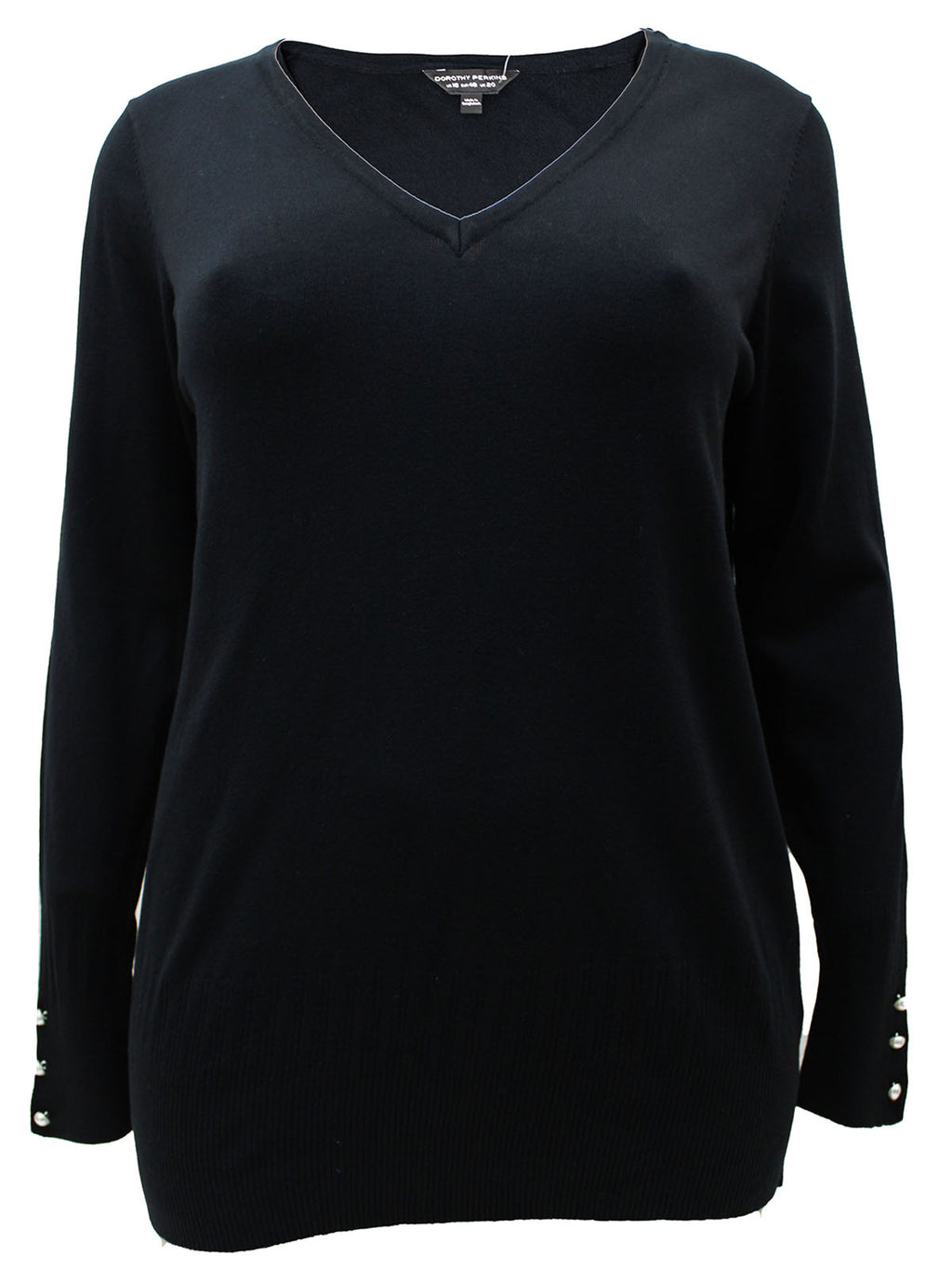 Ladies Blue Black Pearl Button Cuff Soft Knit V-Neck Plus Size Jumpers