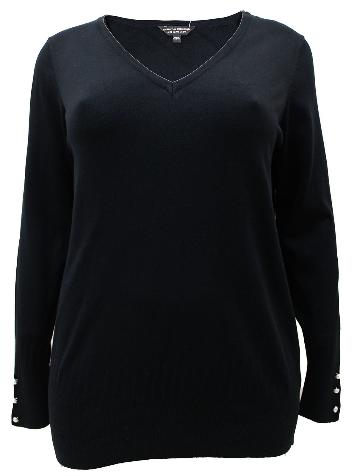 Ladies Blue Black Pearl Button Cuff Soft Knit V-Neck Plus Size Jumpers