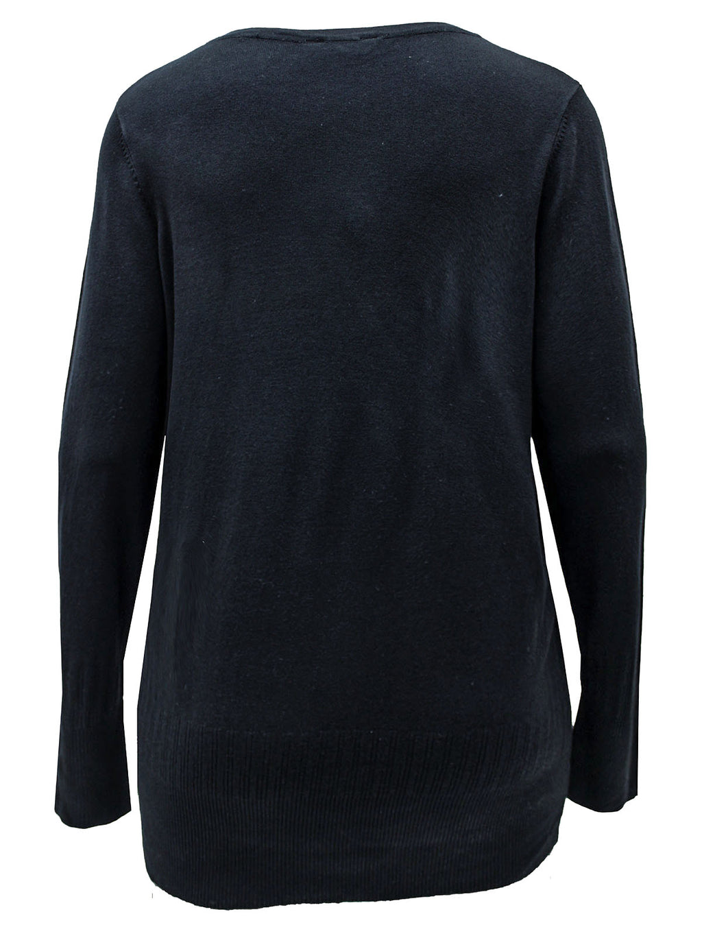 Ladies Blue Black Pearl Button Cuff Soft Knit V-Neck Plus Size Jumpers