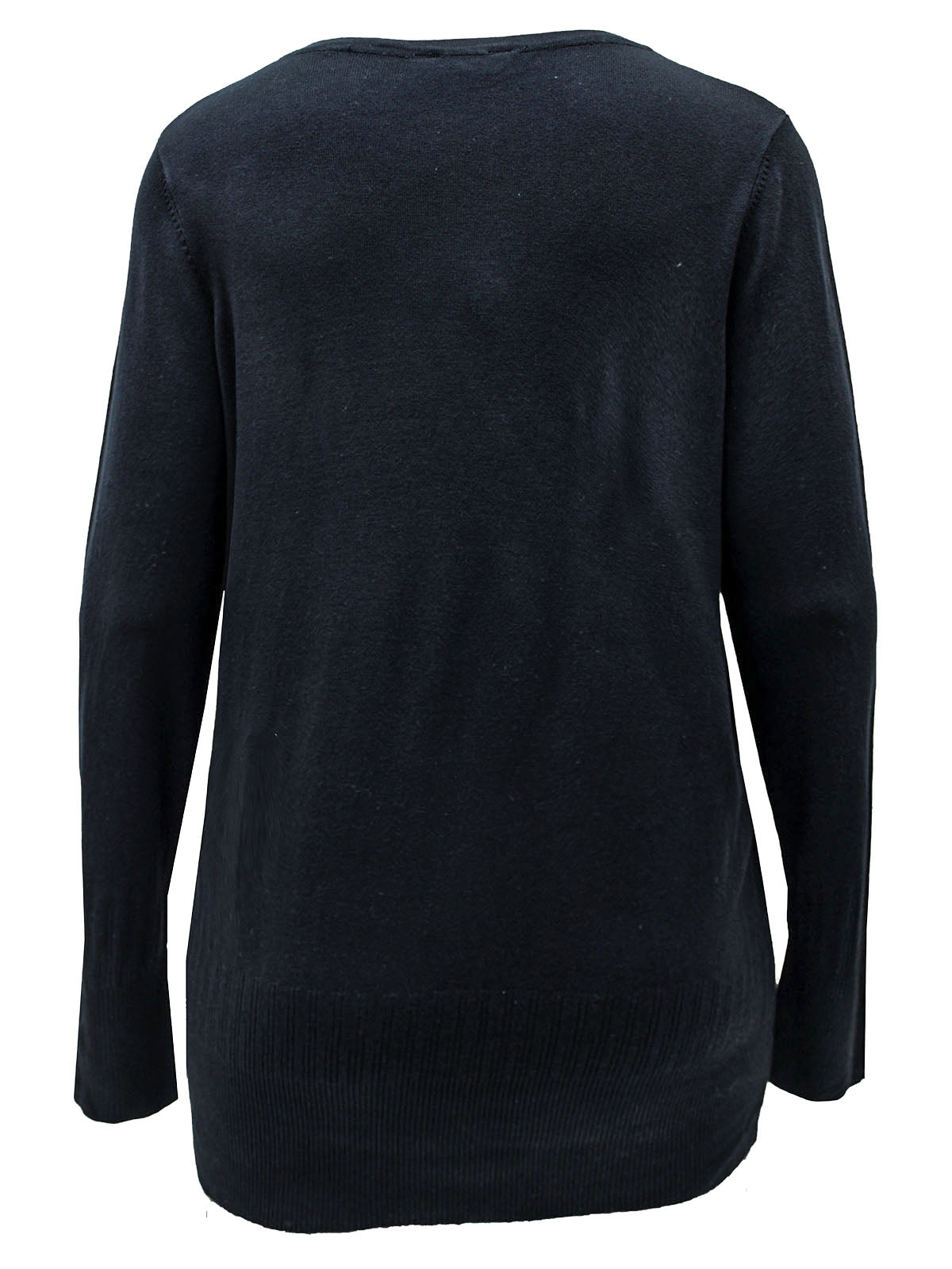 Ladies Blue Black Pearl Button Cuff Soft Knit V-Neck Plus Size Jumpers