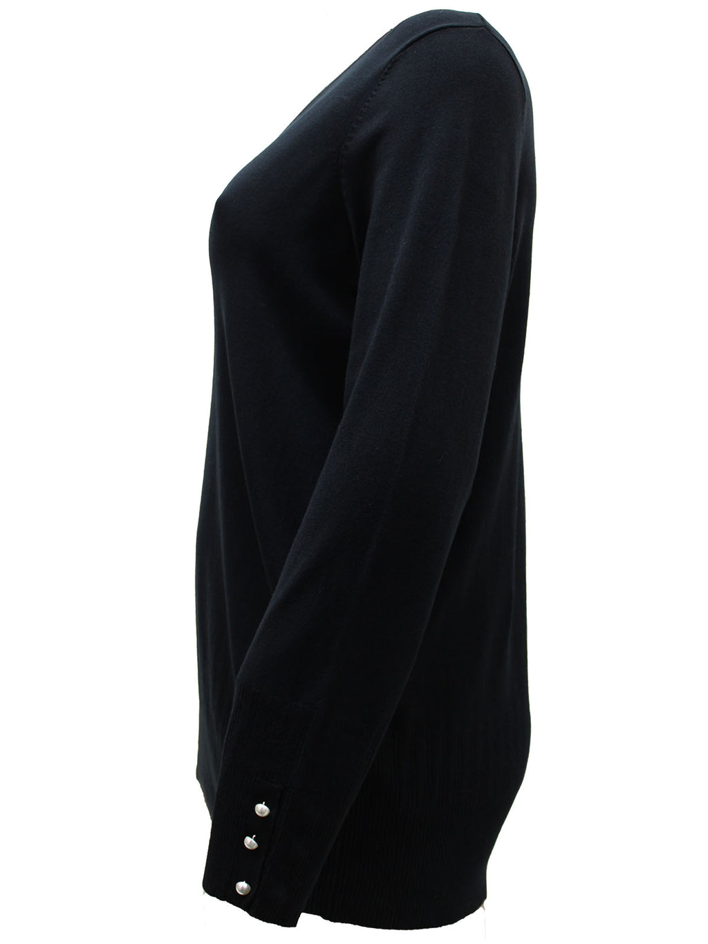 Ladies Blue Black Pearl Button Cuff Soft Knit V-Neck Plus Size Jumpers
