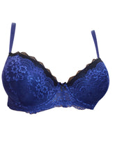 Load image into Gallery viewer, Trofé Dark-Blue Evy Floral Lace Bra
