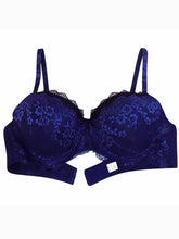 Load image into Gallery viewer, Trofé Dark-Blue Evy Floral Lace Bra
