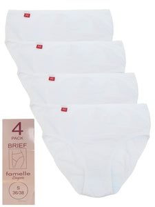 Ladies Famelle White 4-Pack Cotton Rich Full Briefs