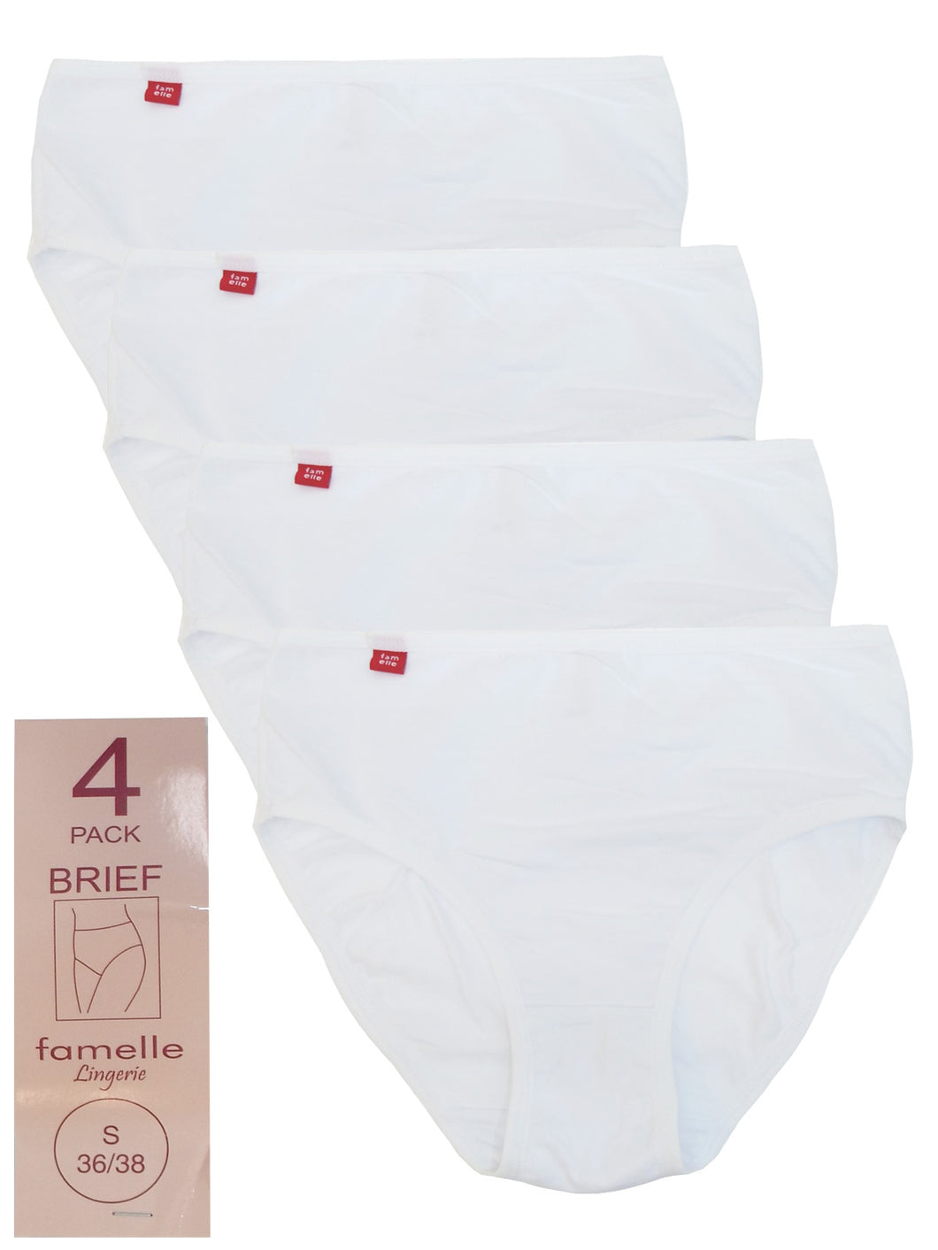 Ladies Famelle White 4-Pack Cotton Rich Full Briefs