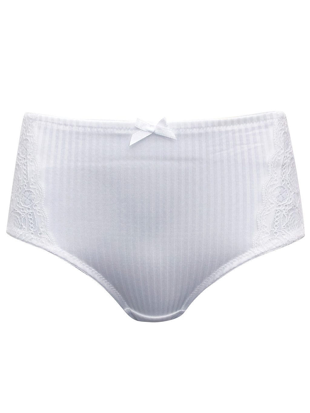Ladies White Stripe Full Briefs Lace Insert Midi Knickers