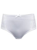 Ladies White Stripe Full Briefs Lace Insert Midi Knickers