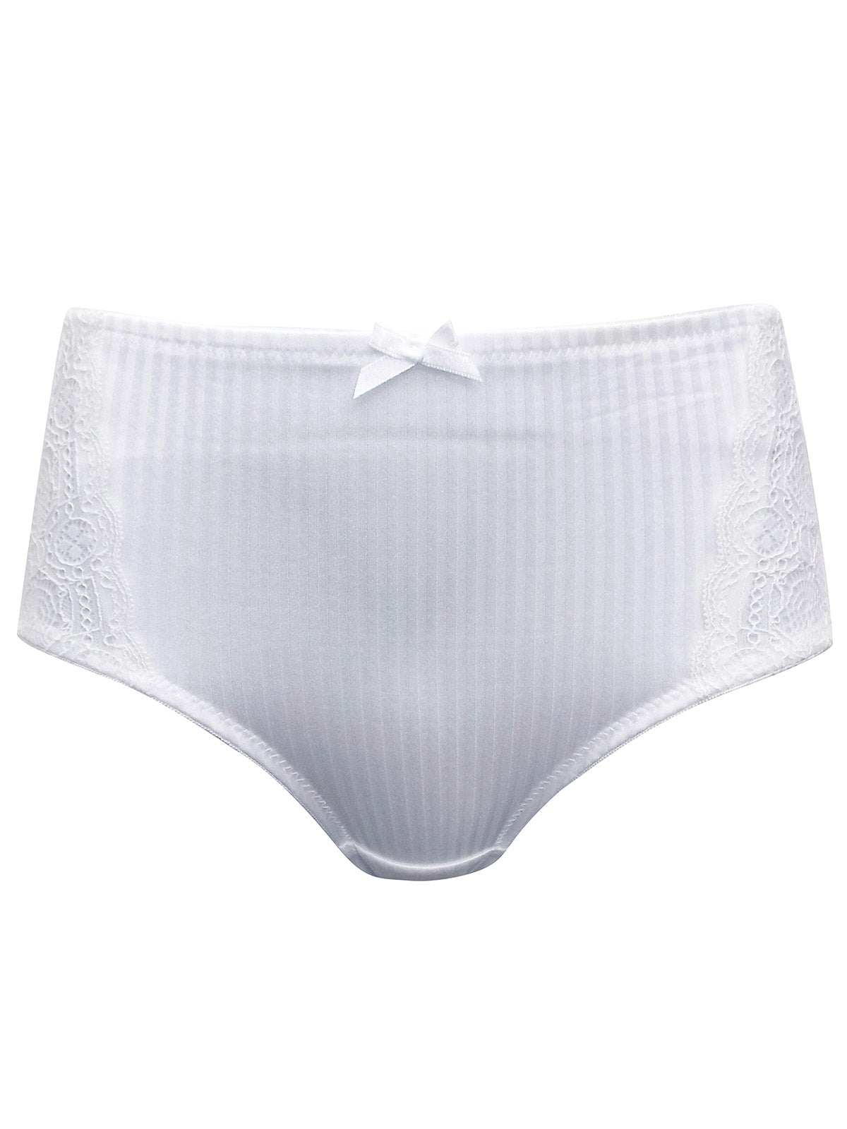Ladies White Stripe Full Briefs Lace Insert Midi Knickers