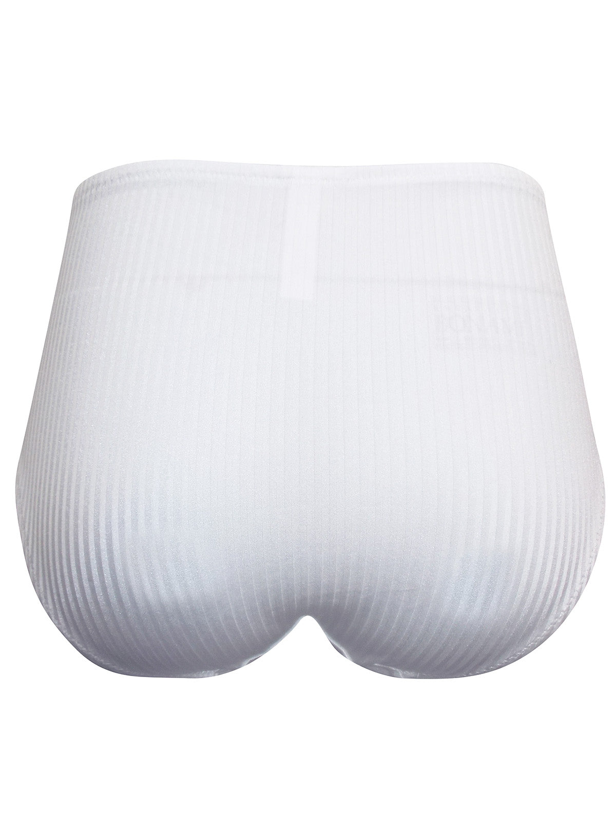 Ladies White Stripe Full Briefs Lace Insert Midi Knickers