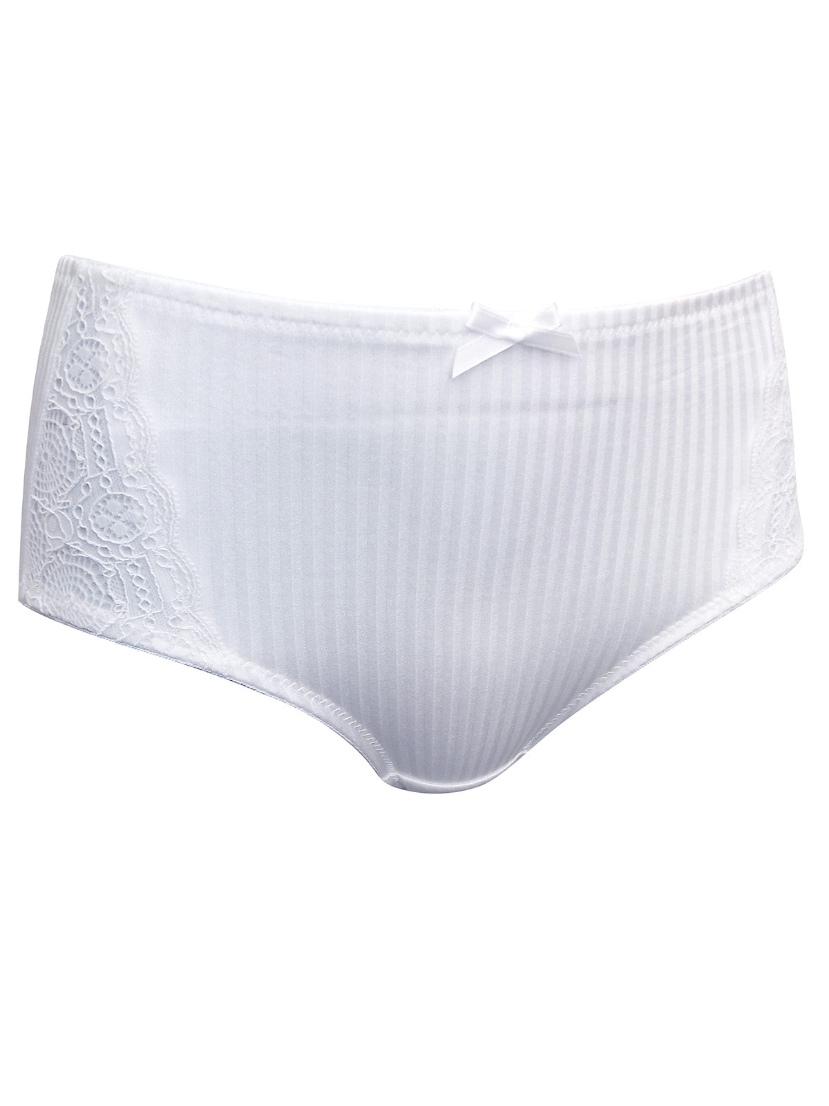 Ladies White Stripe Full Briefs Lace Insert Midi Knickers