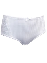 Load image into Gallery viewer, Ladies White Stripe Full Briefs Lace Insert Midi Knickers

