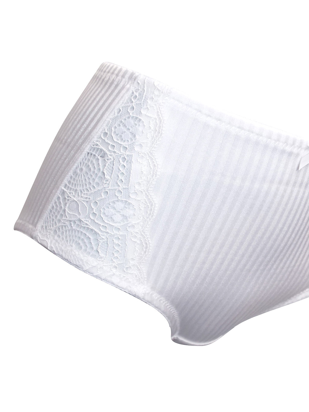 Ladies White Stripe Full Briefs Lace Insert Midi Knickers