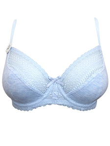 Blue Floral Lace Wired Full Cup Bra