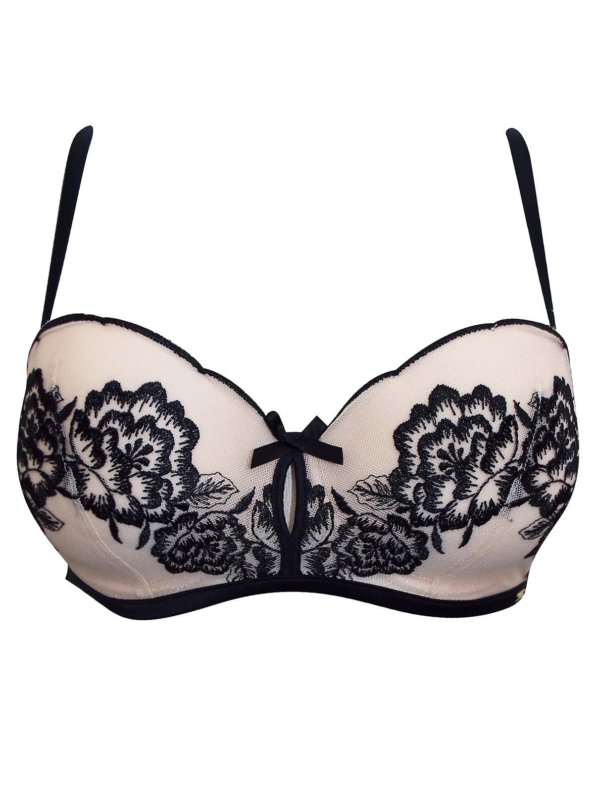 Boux Avenue Black & Cream Contrast Embroidered Balconette Bra