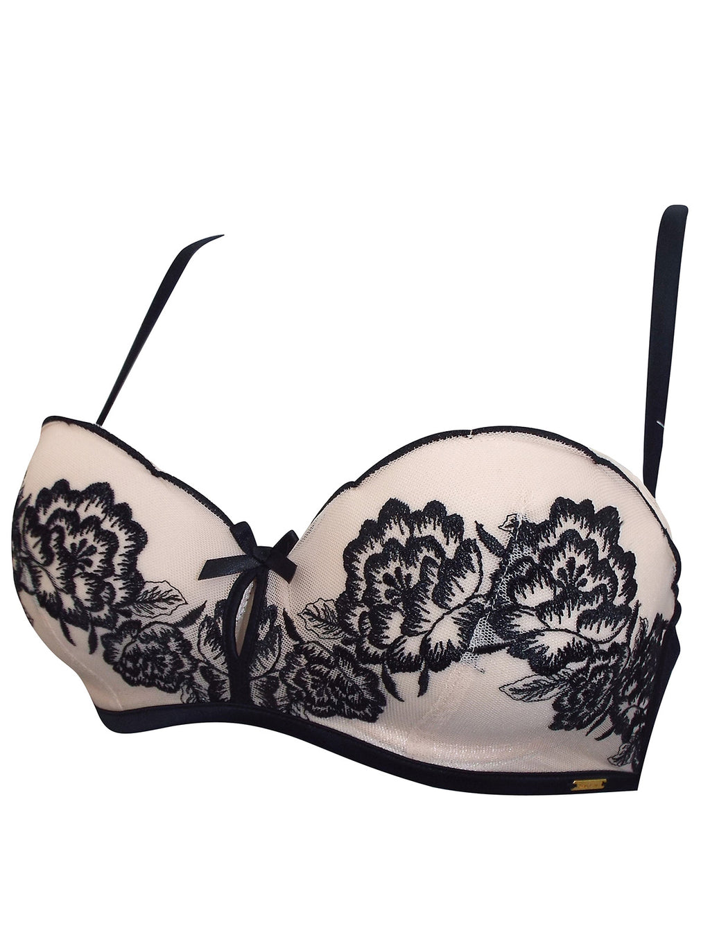 Boux Avenue Black & Cream Contrast Embroidered Balconette Bra