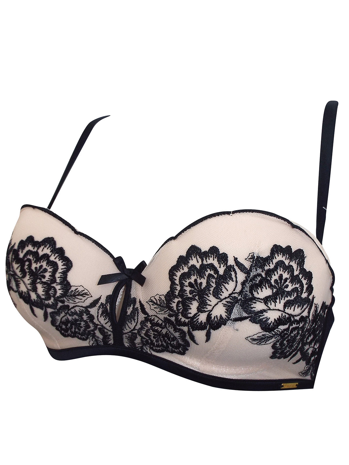 Boux Avenue Black & Cream Contrast Embroidered Balconette Bra