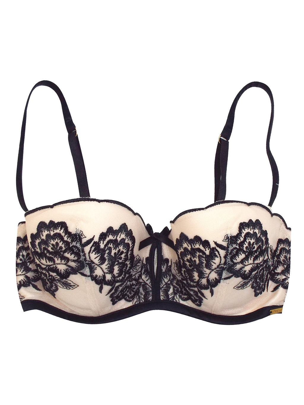 Boux Avenue Black & Cream Contrast Embroidered Balconette Bra