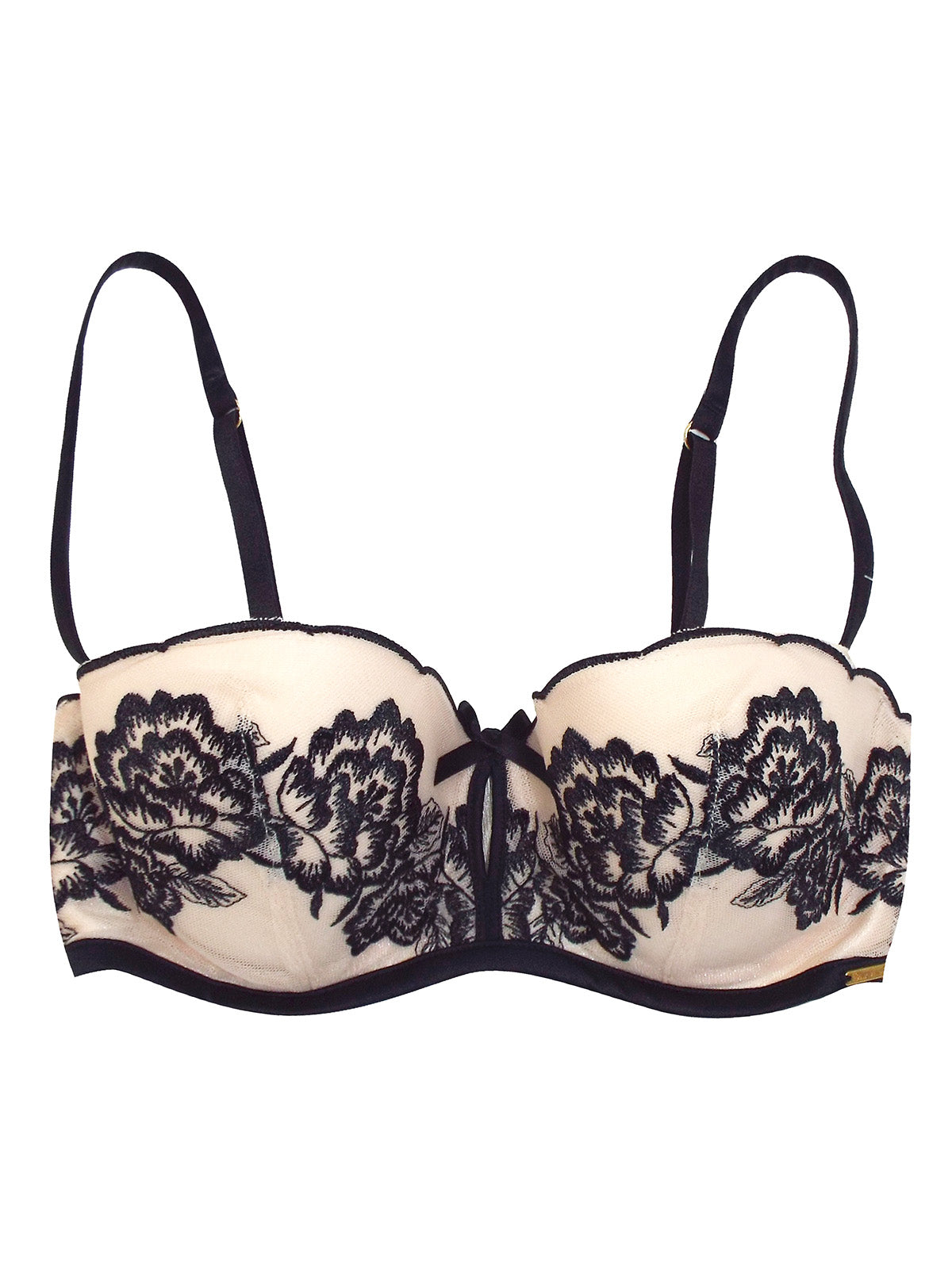 Boux Avenue Black & Cream Contrast Embroidered Balconette Bra