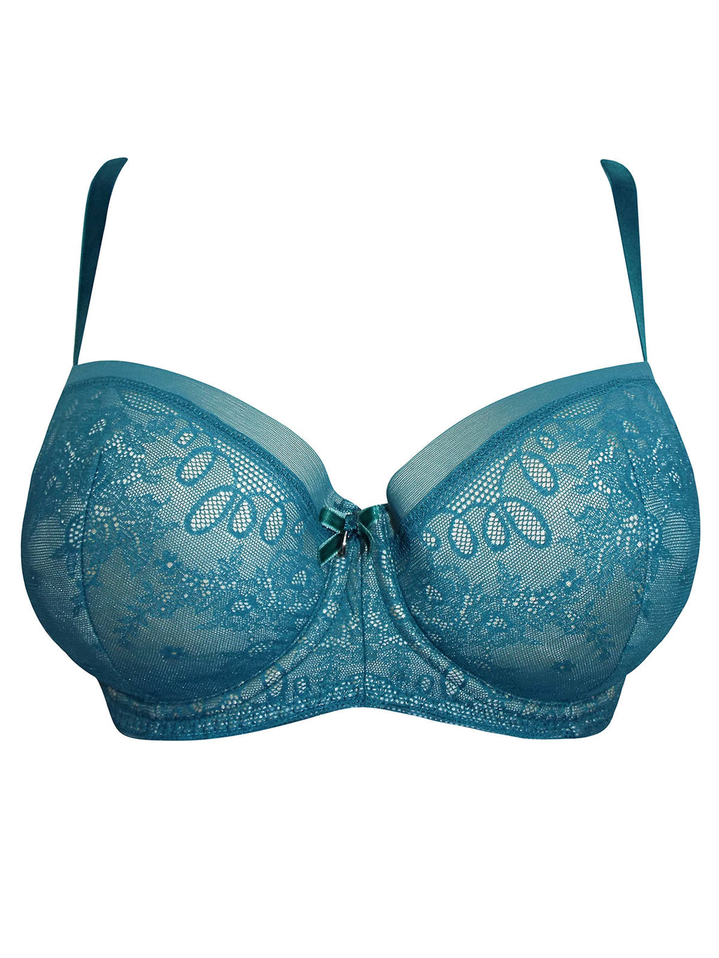 Ladies Emerald Green Sleek Floral Lace Underwired Balconette Bra