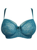 Ladies Emerald Green Sleek Floral Lace Underwired Balconette Bra