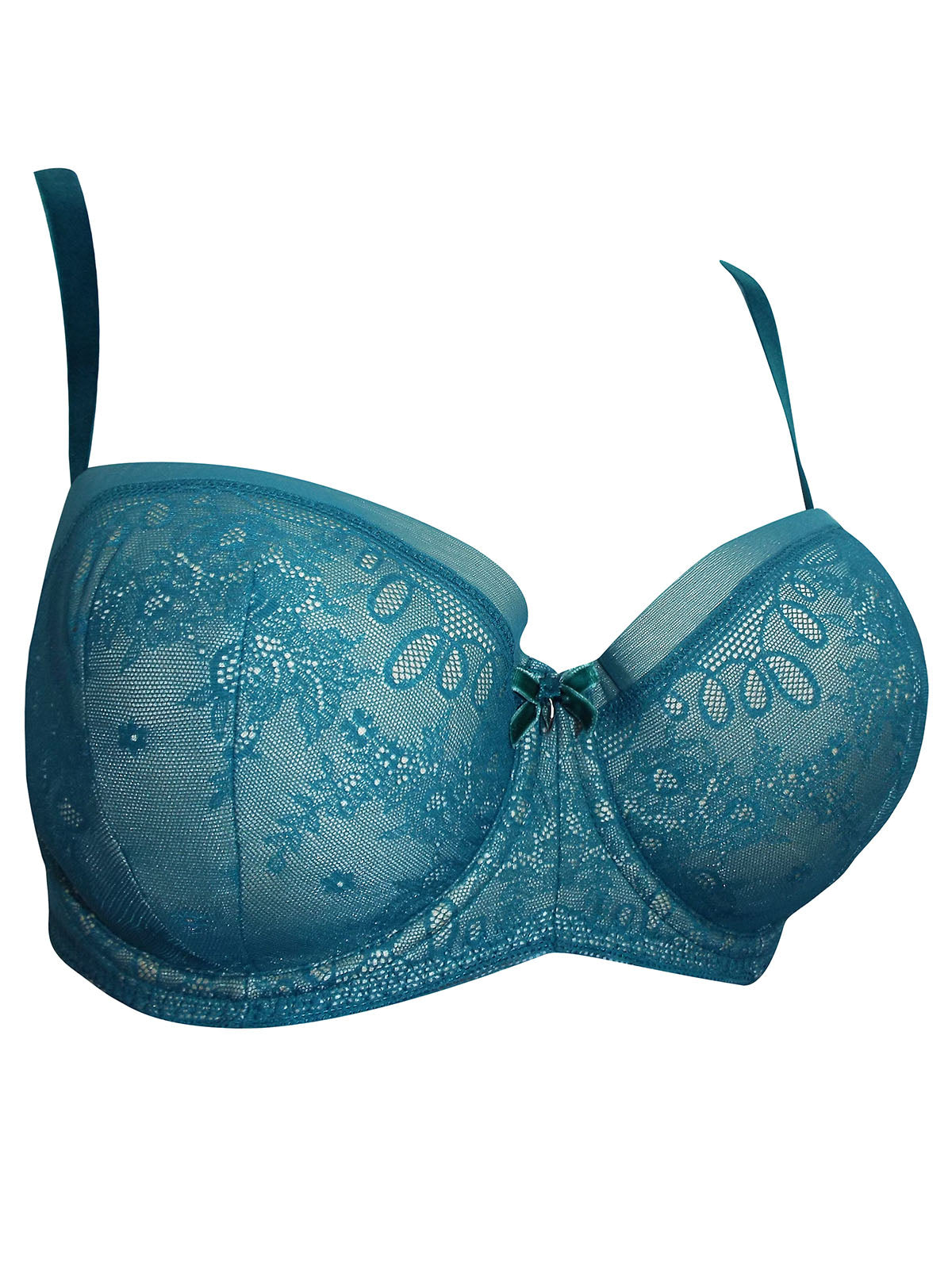 Ladies Emerald Green Sleek Floral Lace Underwired Balconette Bra