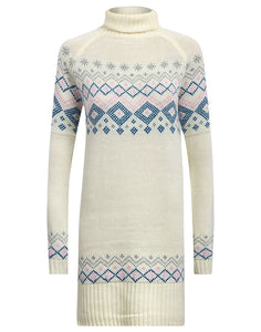 Ladies Fair Isle Cream Multi Knitted Roll Neck Jumper Dress