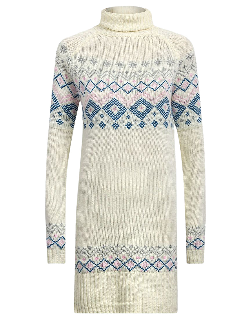 Ladies Fair Isle Cream Multi Knitted Roll Neck Jumper Dress