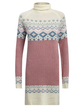 Load image into Gallery viewer, Ladies Pink Multi Knitted Roll Neck Long Sleeve Jumper Dress
