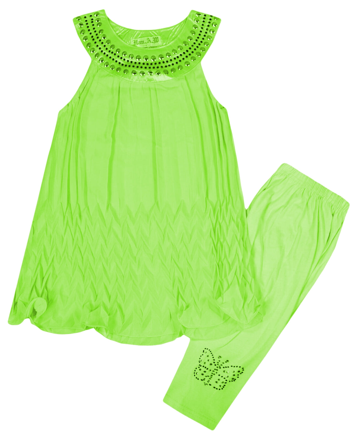 Girls Lime Chiffon Tunic Top & Leggings Set