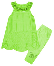 Load image into Gallery viewer, Girls Lime Chiffon Tunic Top &amp; Leggings Set
