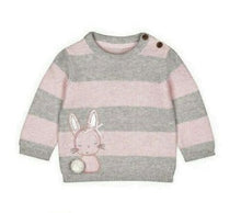 Load image into Gallery viewer, Baby Girls Grey and Pink Striped Bunny Jumper
