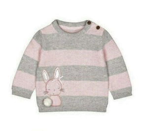 Baby Girls Grey and Pink Striped Bunny Jumper
