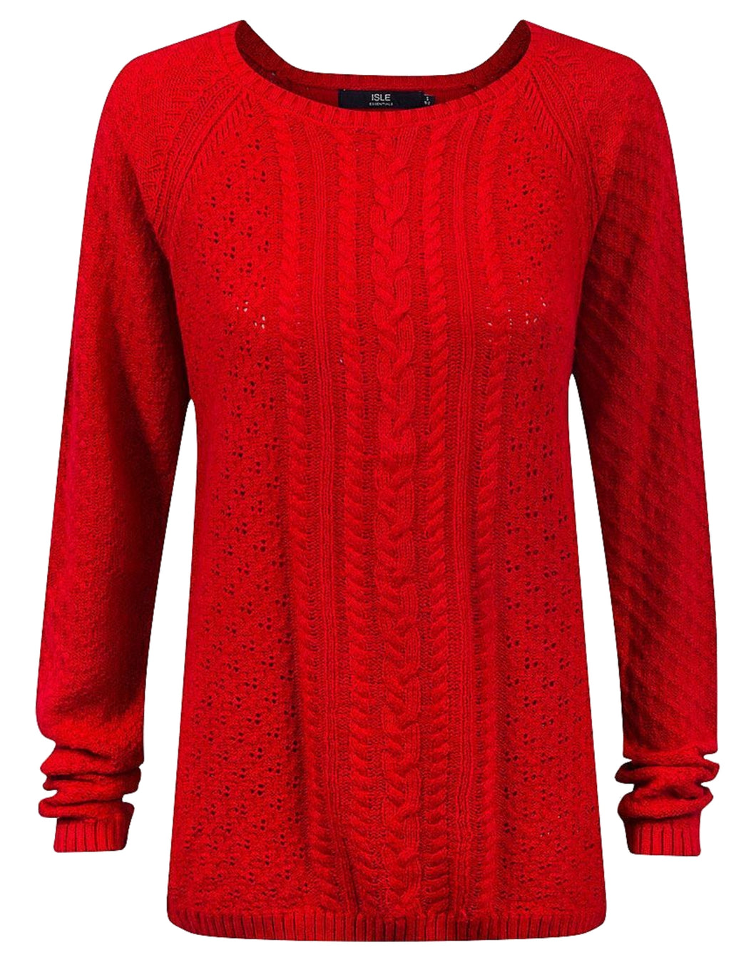 Ladies Red Openwork Cable Knitted Jumper