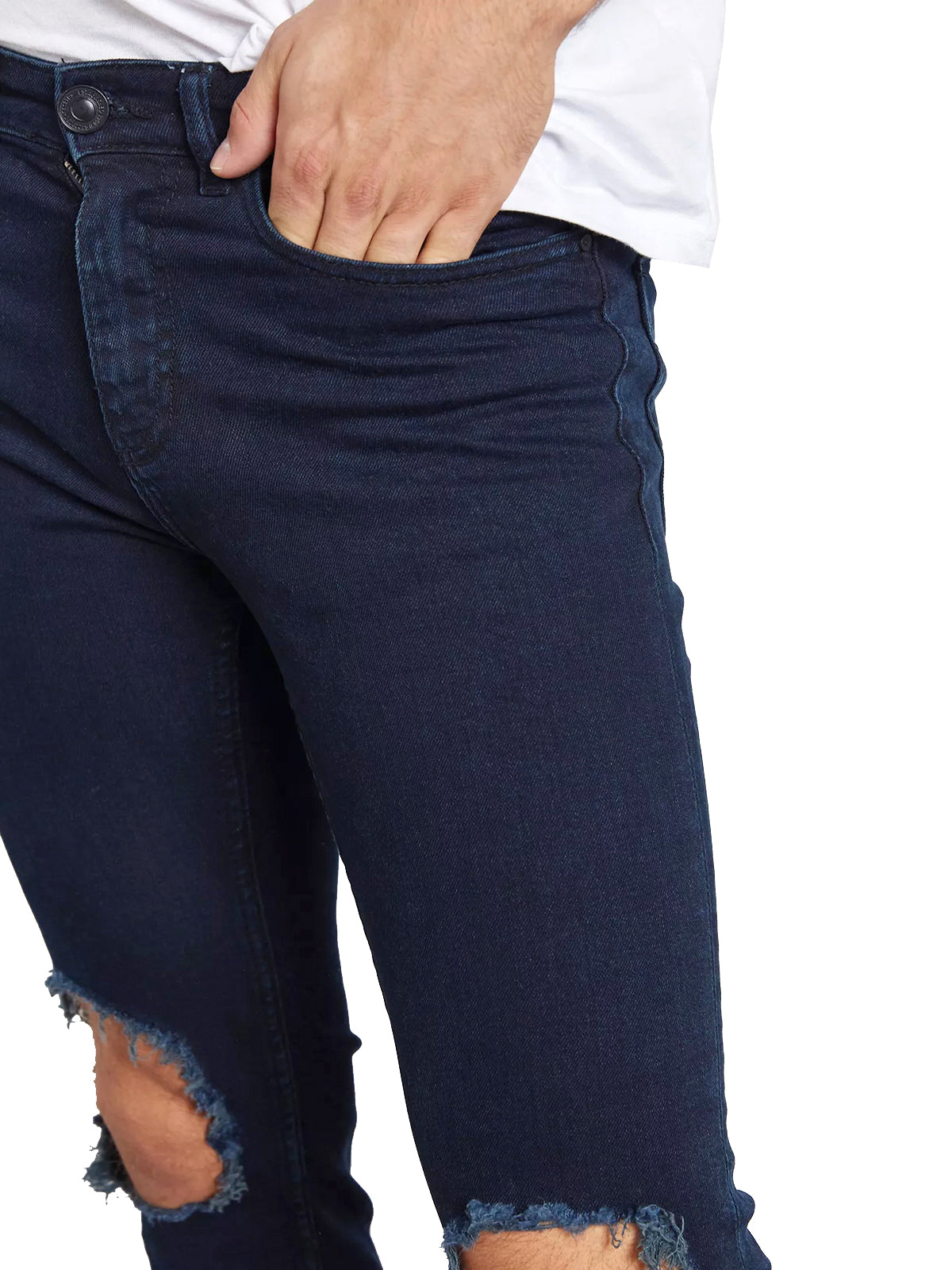 Navy Morrow Ripped Open Knee Skinny Fit Denim Jeans