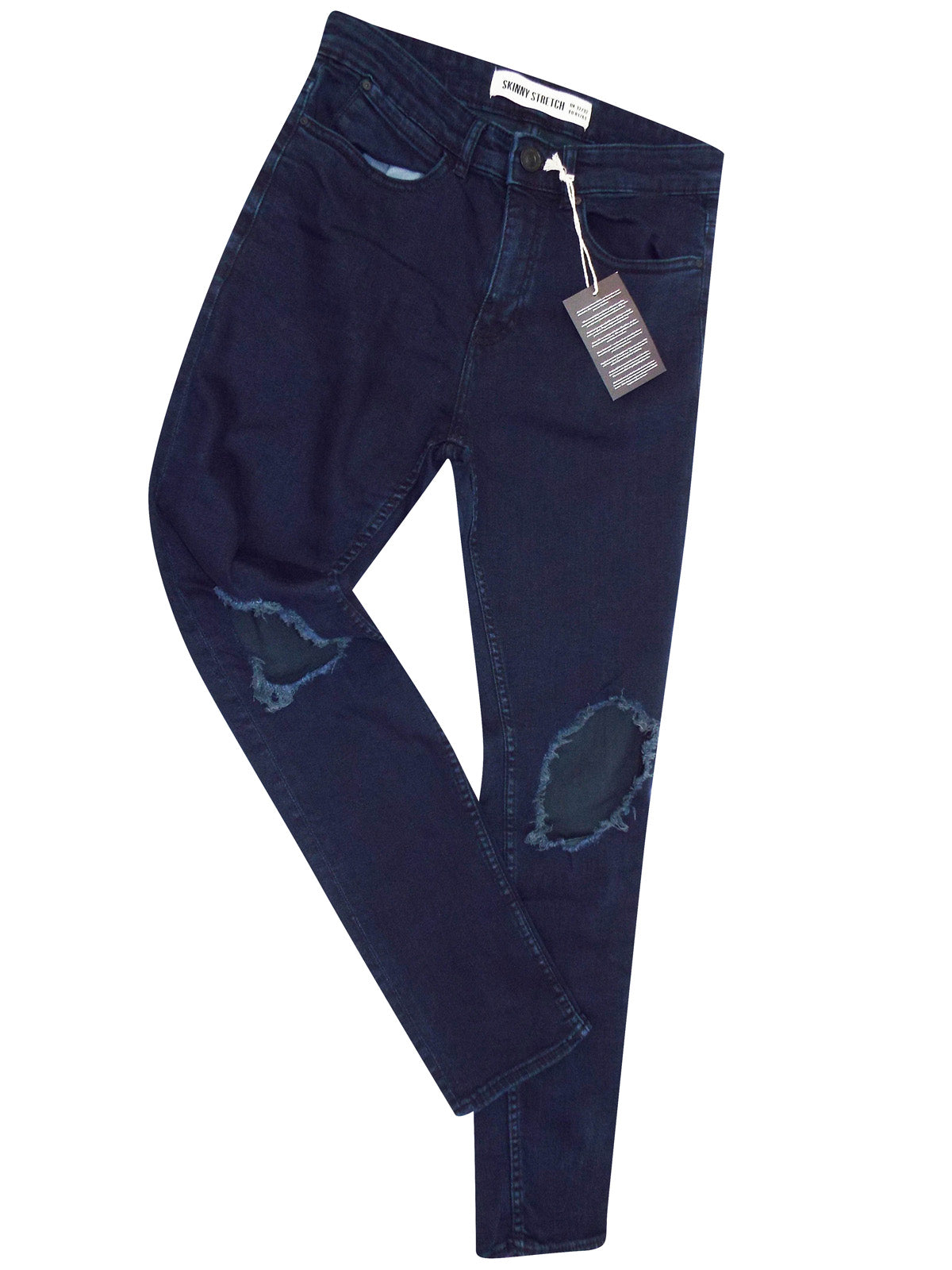 Navy Morrow Ripped Open Knee Skinny Fit Denim Jeans