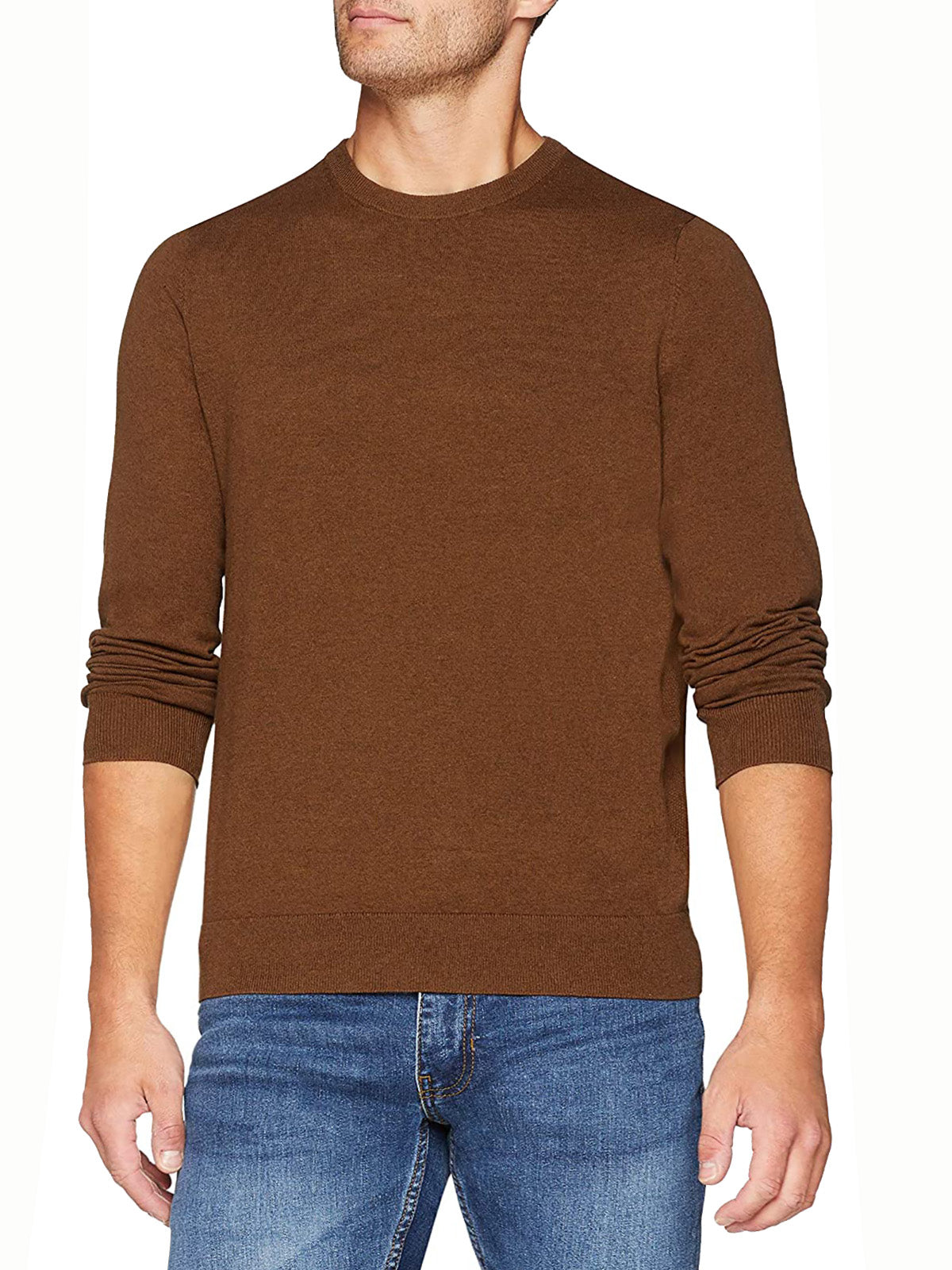 Brown Crew Neck Cotton Rich Knitted Long Sleeve Jumper