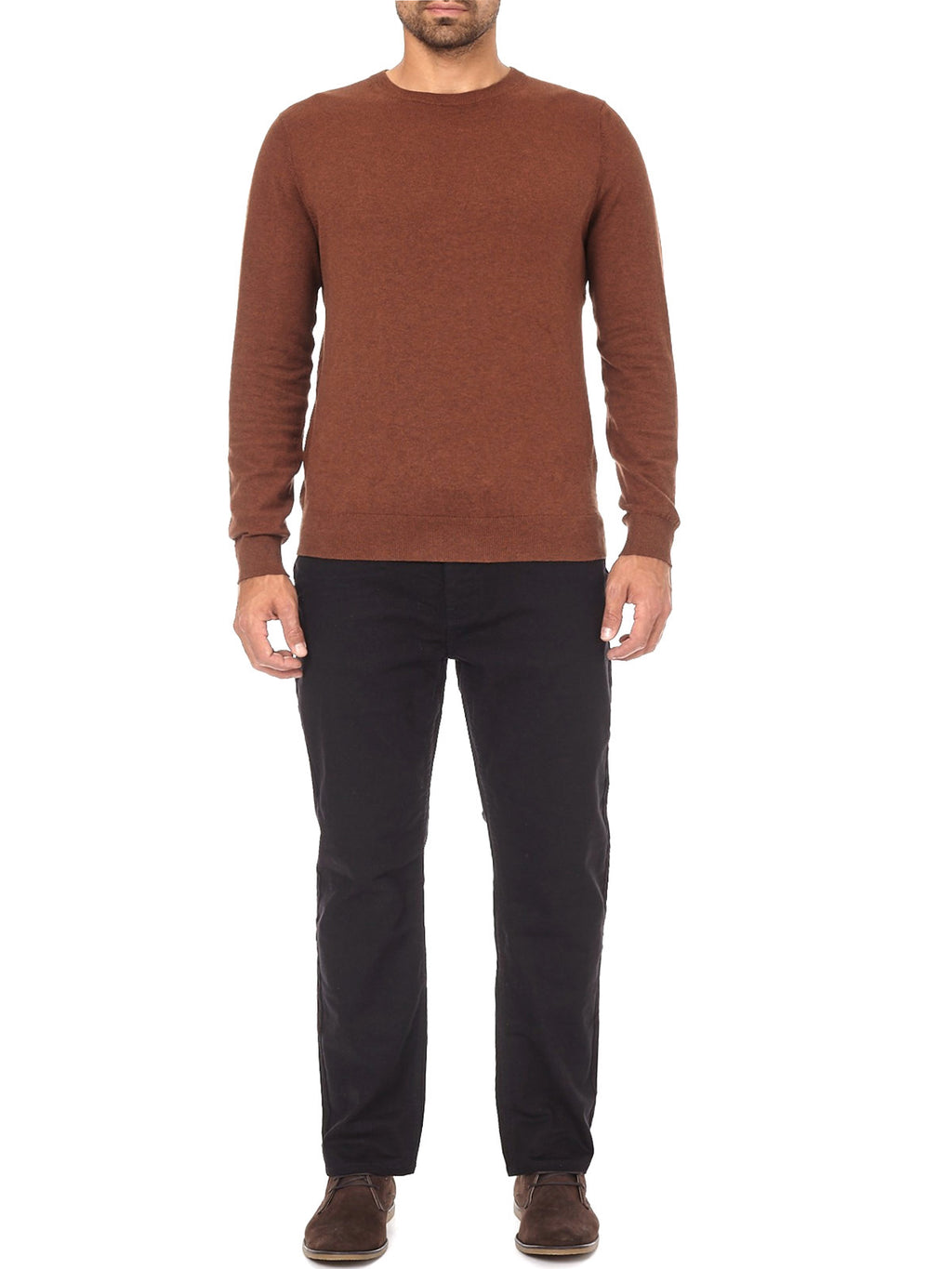 Brown Crew Neck Cotton Rich Knitted Long Sleeve Jumper
