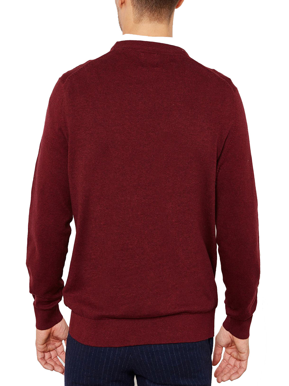 Men Dark Red Cotton Blend Crew Neck Knitted Jumper