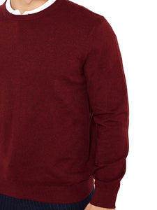 Men Dark Red Cotton Blend Crew Neck Knitted Jumper