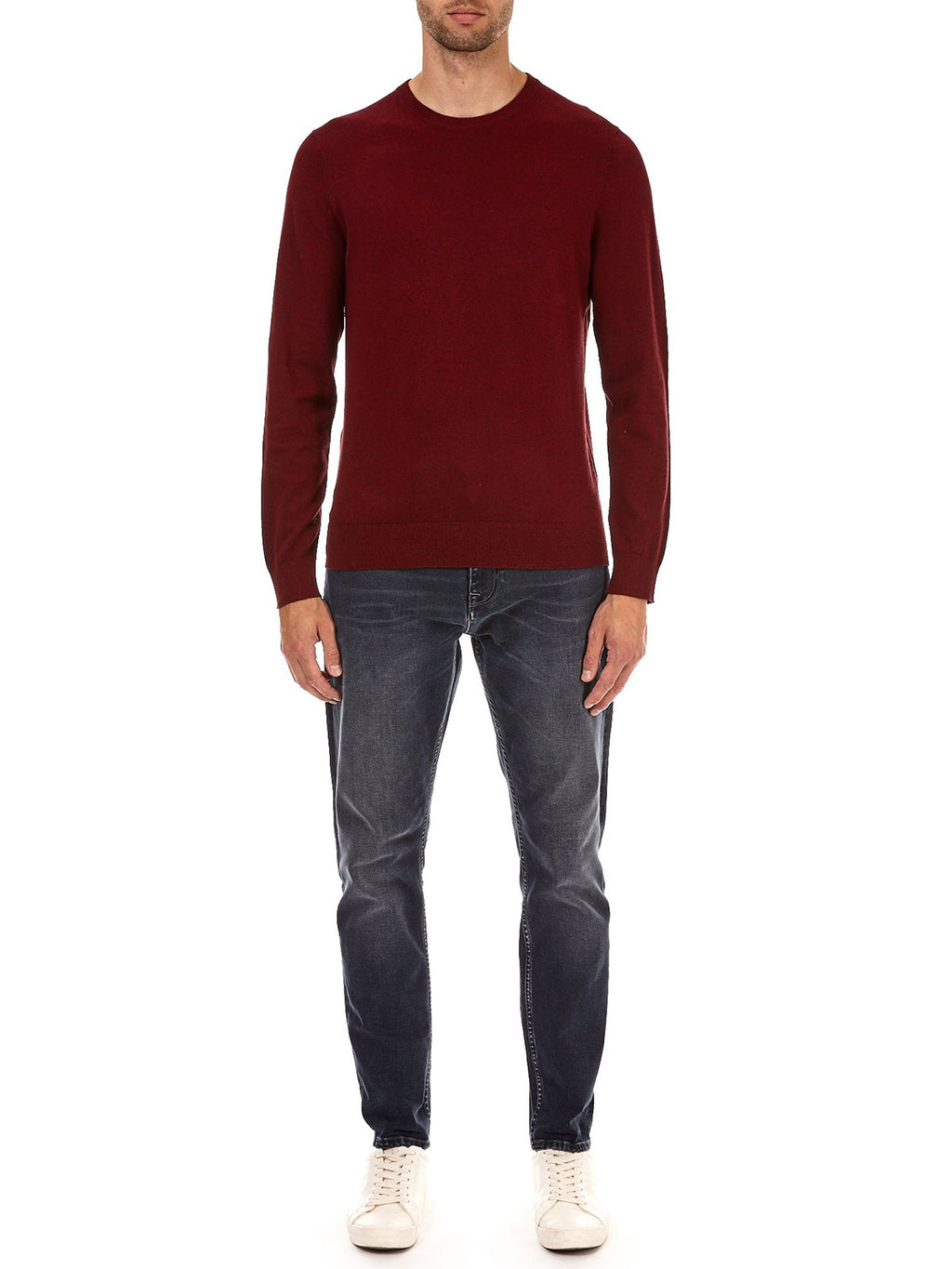 Men Dark Red Cotton Blend Crew Neck Knitted Jumper